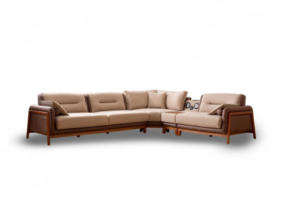 Luxus Ecksofa L-Form Beige Wohnzimmer Möbel Couch Multifunktion Couchen Modern